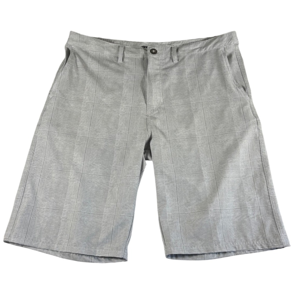Buckle BKE Hybrid Athletic Fit Bermuda Shorts‎ Mens 38x24 Gray Plaid Stretch